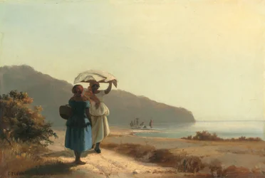 Deux femmes bavardant au bord de la mer, Saint-Thomas