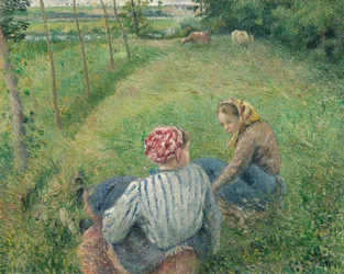 Jeunes paysannes se reposant dans les champs près de Pontoise