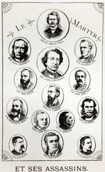 Louis Riel (1844-85) et ses assassins, illustration du Gibet de Regina, publiée en 1886