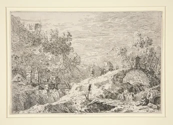 Paysage de montagne avec cinq ponts, des Vedute (Vues)