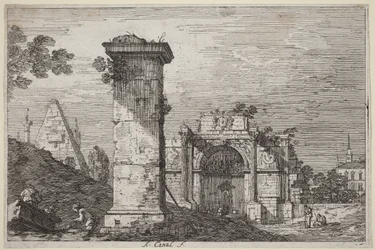 Paysage avec monuments en ruine