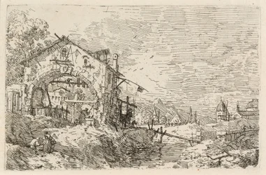 Paysage avec une femme près d