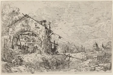 Paysage avec une femme à un puits