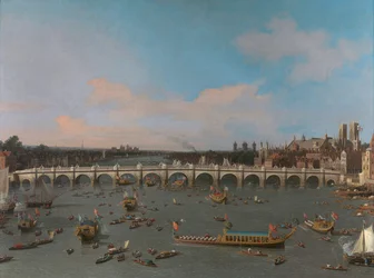 Pont de Westminster, avec la procession du Lord Maire sur la Tamise