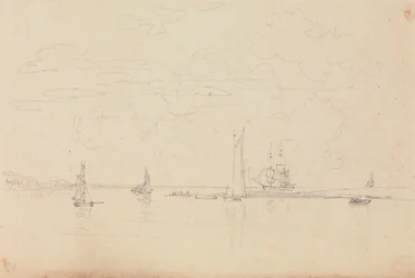 Croquis de bateaux à voile dans un port