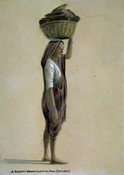 Une femme Mahratta portant du combustible (ooplees), Inde