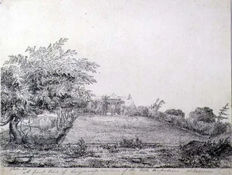 Vue de face de la résidence Longwood de Napoléon Ier en fin d
