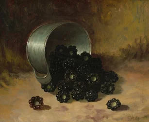 Blackberries Spilling from Tin Cup, s.d. (huile sur carton)