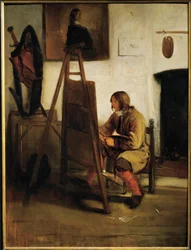 Jeune peintre dans son atelier (peinture sur toile)
