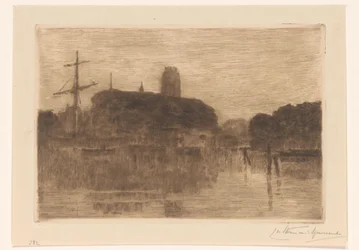 Vue du Nieuwe Haven à Dordrecht le soir