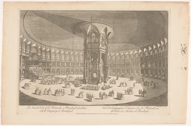 Vue intérieure de la Rotonde dans les jardins de Ranelagh à Londres avec une compagnie au petit-déjeuner