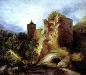 French : La tour dynamitée du château de Heidelberg The blown tower of Heidelberg Castle