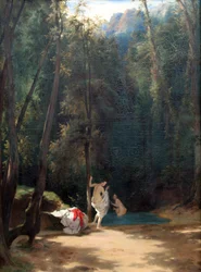 French : Parc de Terni avec des filles qui se baignent Park at Terni with Girls Bathing