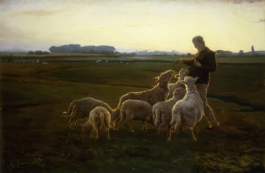 Un berger et ses moutons avec des oies au-delà, 1896