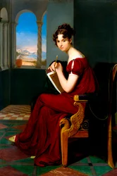 Portrait de jeune femme tenant des outils de dessin