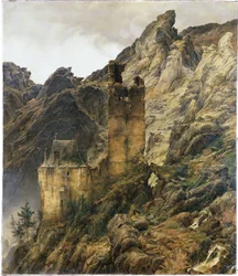Paysage rocheux : gorge avec ruines