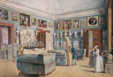 La chambre avec le Mithra et les sarcophages égyptiens