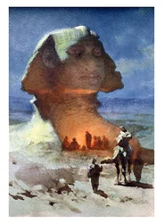 Un campement de nuit devant le Sphinx