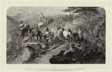 Matin dans les Highlands, la famille royale montant Lochnagar, 1853