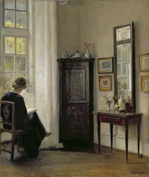 Intérieur avec femme lisant