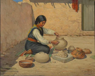 Femme Hopi faisant de la poterie