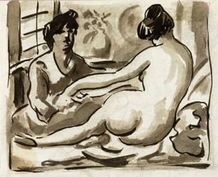 Nu féminin couché avec assistant