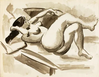 Nu féminin couché, jambes croisées