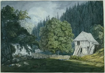 Moulin à découper dans la vallée de Beuern (Feuille 8 du carnet de croquis des environs de Baden)