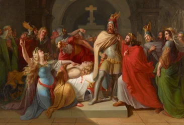 Kriemhild sur le corps de Siegfried accuse Hagen de son meurtre et jure de se venger