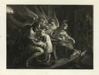 La Sainte Famille occupée à la maison : Joseph apprend à lire à l