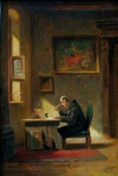 Moine érudit à son bureau