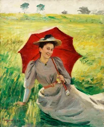 Dame au parapluie rouge