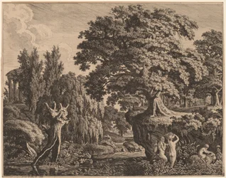 Paysage arcadien avec une famille de satyres