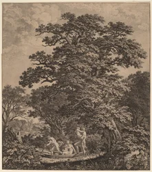 Paysage avec des nus embarquant sur un bateau
