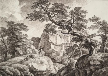 Trois soldats dans un paysage vallonné