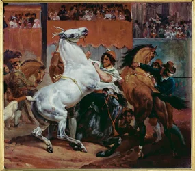 Le départ de la course de chevaux (huile sur toile)