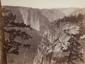 Première vue de la vallée de Yosemite depuis le sentier de Mariposa, 1865-66