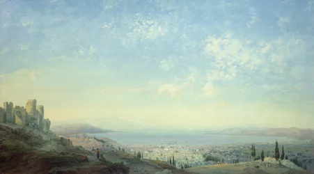 Smyrne depuis la citadelle sur le mont Pagus, la péninsule de Cesme et les jardins de Bornora avec la côte de Phocée, 1839
