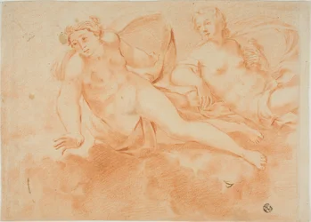 Deux figures féminines nues portées par les nuages (recto) ; fragment de figure couchée (verso)
