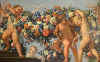 Amours et guirlande de fleurs