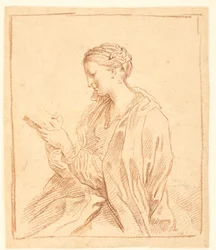 Femme lisant, de profil vers la gauche