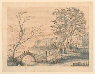 Dessin, Paysage avec pont, 1770-1786