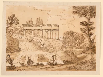 Dessin, Paysage avec ruines de temple, 1770-1786