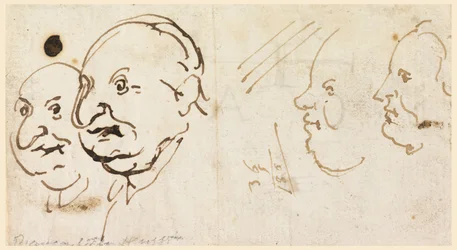 Dessin, Esquisses de quatre têtes en caricature, 1725-75