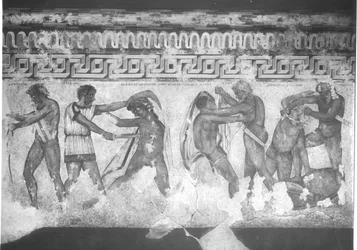 Reconstruction de la peinture murale étrusque dans la Tombe François à Vulci de c.320-280 av. J.-C.