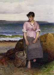 Jeune pêcheuse au bord de la mer