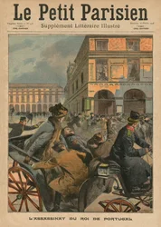 Assassinat du roi Charles Ier, roi du Portugal, illustration de couverture de « Le Petit Parisien », supplément littéraire illustré, 16 février 1908