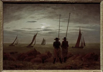 Nuit au clair de lune sur la plage avec des pêcheurs