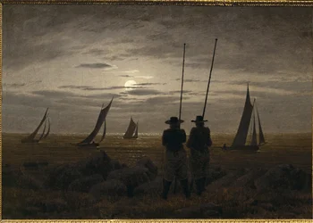 Nuit de lune sur la plage, avec les pêcheurs