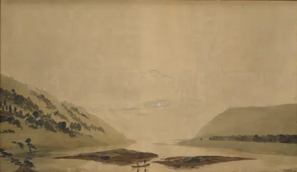 Paysage montagneux avec rivière le matin, 1830-35
